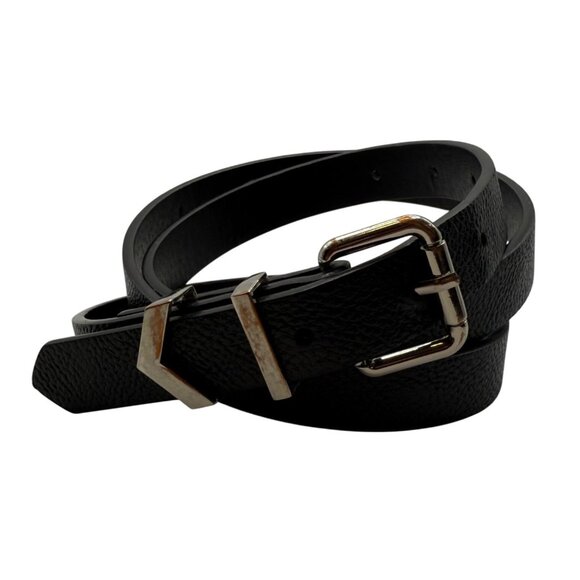 Vintage Vince Camuto Black Leather Belt Silver Buckle XL XXL V Detail Designer - Picture 4 of 4